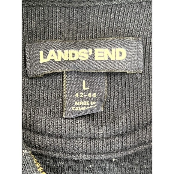 Land's End Men's 1/4 Zip Navy with White Cotton Specks Pullover Jacket Size L - Picture 7 of 8
